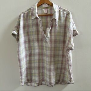 Isaac Mizrahi 100% Linen Pastel Short Sleeve Shirt Size L